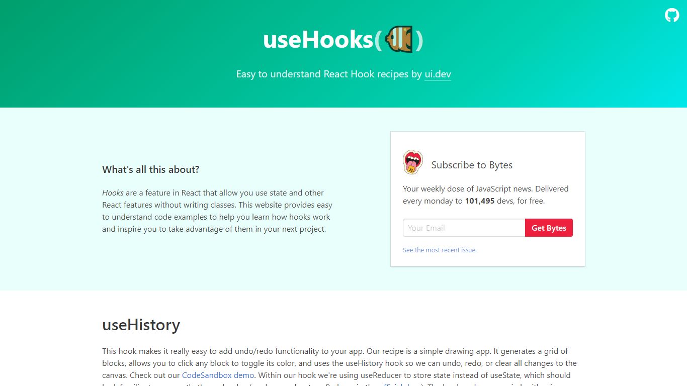 useHistory React Hook - useHooks
